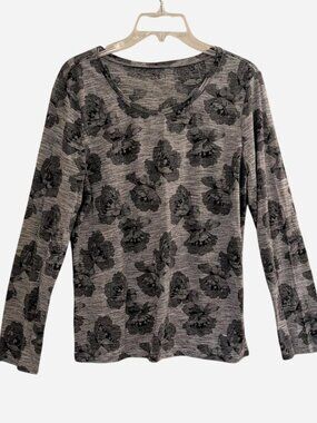 Ann Taylor LOFT Gray Floral Long-Sleeve Top Size L | Lightweight